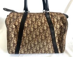 70's vintage Christian Dior brown trotter jacquard handbag. ECLAIR zippers. Classic mini speedy duffle bag.