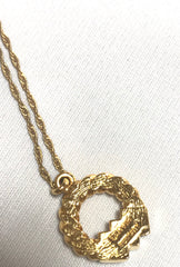 Vintage LANVIN golden skinny chain necklace with golden round pendant top. Clear crystals and green glass stone. Perfect jewelry gift.