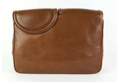 Vintage Christian Dior brown genuine nappa leather double flap clutch bag, classic unisex style bag with golden logo motif. 050316r6