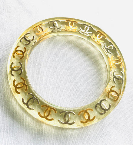 Vintage CHANEL resin bangle, bracelet with gold and silver CC marks. One of a kind jewelry piece. 050323re7