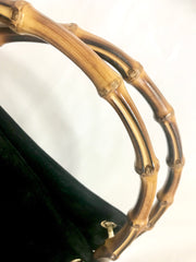 W4 Vintage Gucci black suede leather handbag with bamboo handles. Classic purse from Bamboo collection.