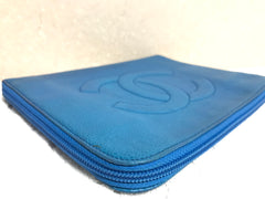 Vintage CHANEL blue caviar clutch bag, iPhone case, large wallet, cosmetic case pouch, mini bag. Best purse for daily use. 0506308