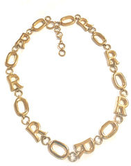 Vintage Moschino chain statement necklace with golden O and R letter charms with logos. 050323re5