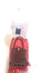 Vintage Christian Lacroix genuine wine brown suede leather sexy feminine shape bag with golden logo motif and studs.  Hot purse. 0602062