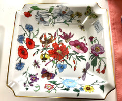 1980's vintage Gucci ceramic flower and butterflies plate, porcelain ashtray. Rare masterpieces from Gucci and BERNARDAUD LIMOGES. Accornero