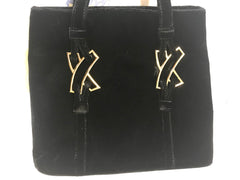 MINT. Vintage Paloma Picasso black velvet tote bag with golden logo motifs. Perfect casual use bag. 061105re3