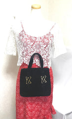 MINT. Vintage Paloma Picasso black velvet tote bag with golden logo motifs. Perfect casual use bag. 061105re3
