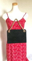 70's, 80's Vintage CHANEL genuine black suede leather kiss lock closure shoulder bag with gold tone CC marks and skinny chains. Rare purse.