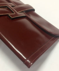 80's vintage HERMES jige, document case, dark wine, bordeaux boxcalf portfolio purse, iPad case. Classic and sophisticated style.