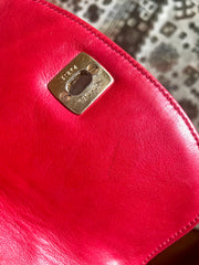Vintage CHANEL red leather 2.55 waist purse, fanny pack, hip bag with gold CC closure and chain belt.  Belt 28”- 33”(71cm~77cm).