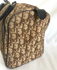 70's vintage Christian Dior brown trotter jacquard handbag. ECLAIR zippers. Classic mini speedy duffle bag.