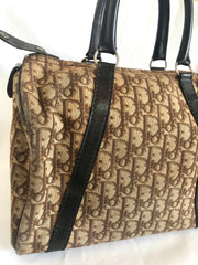 70's vintage Christian Dior brown trotter jacquard handbag. ECLAIR zippers. Classic mini speedy duffle bag.