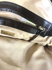 W4. Vintage Bottega Veneta brown, khaki, and black leather intrecciato bolide style handbag with tassel charms. Rare color purse. 050320r2