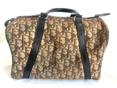 70's vintage Christian Dior brown trotter jacquard handbag. ECLAIR zippers. Classic mini speedy duffle bag.