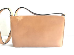 Vintage Christian Dior tanned brown leather shoulder clutch bag with golden CD motif.