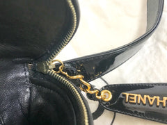 1990s Vintage CHANEL Black Patent Enamel Leather Fanny Pack / Hip Bag / Party Clutch — Belt Size 28–30" — 050320r17