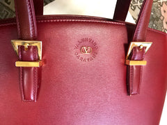 Vintage Valentino Garavani wine leather handbag with golden buckles. Classic Valentino purse for any occasions. 050906f1