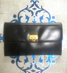 Vintage Salvatore Ferragamo Gancini black leather wallet with gold tone closure. Classic purse. 070203re1
