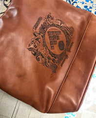 1990s. Vintage Bottega Veneta brown leather shoulder tote bag with logo embroidery. Claissic daily use bag.