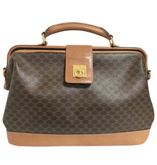 Vintage Celine brown macadam blaison doctor bag with tanned brown leather trimming. Classic unisex use bag. riri zipper. 050315r3