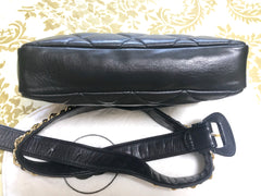 1980s. Vintage CHANEL black lamb leather belt bag, waist bag, fanny pack with golden chain belt & CC closure.  Belt size good for 23.8" through 26.2" (60.5-66.5cm)