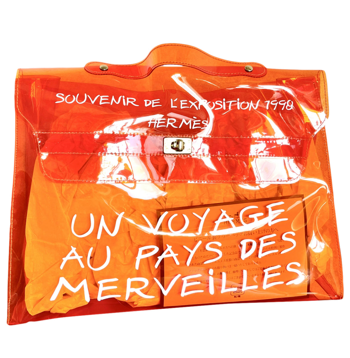 MINT. 1990s. Vintage Hermes a rare transparent orange vinyl Kelly bag Japan Limited Edit. Rare and collectible bag from 90's. 050118m1