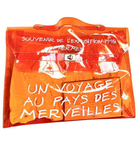 MINT. 1990s. Vintage Hermes a rare transparent orange vinyl Kelly bag Japan Limited Edit. Rare and collectible bag from 90's. 050118m1