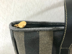 Vintage FENDI classic pecan stripe pattern large shopper tote bag with black leather handles. Daily use bag for Unisex.