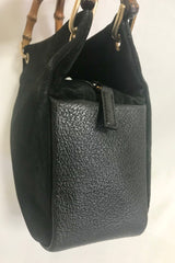 W4 Vintage Gucci black suede leather handbag with bamboo handles. Classic purse from Bamboo collection.