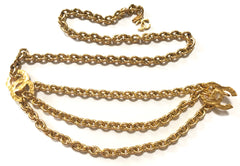 Vintage CHANEL gold chain belt with triple layer chains and two large CC mark charms at sides. Gorgeous belt. 72cm. R04101111