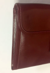 80's vintage HERMES jige, document case, dark wine, bordeaux boxcalf portfolio purse, iPad case. Classic and sophisticated style.