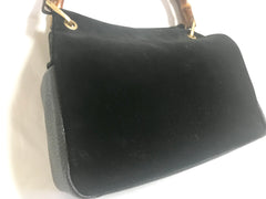 W4 Vintage Gucci black suede leather handbag with bamboo handles. Classic purse from Bamboo collection.