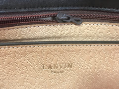 Vintage Lanvin dark brown leather elegant shoulder bag with iconic golden logo motif, Classic purse for daily use. 060620r1