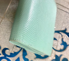 Vintage Salvatore Ferragamo blue lizard embossed leather wallet with gold tone vara motif. 05063012