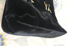 MINT. Vintage Paloma Picasso black velvet tote bag with golden logo motifs. Perfect casual use bag. 061105re3