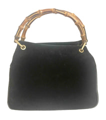 W4 Vintage Gucci black suede leather handbag with bamboo handles. Classic purse from Bamboo collection.