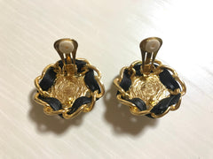 Vintage CHANEL earrings with golden CC, faux pearl, black leather and chain frame. Perfect Chanel jewelry. 050406r6