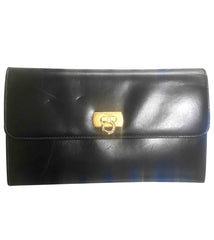 Vintage Salvatore Ferragamo Gancini black leather wallet with gold tone closure. Classic purse. 070203re1