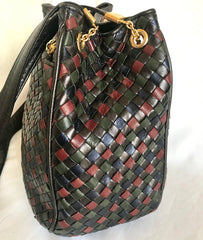 Vintage Bottega Veneta multicolor intrecciato woven lamb leather hobo shoulder bag. Brown, navy, khaki, and wine. Beautiful classic purse.