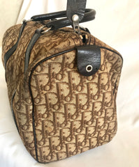 70's vintage Christian Dior brown trotter jacquard handbag. ECLAIR zippers. Classic mini speedy duffle bag.