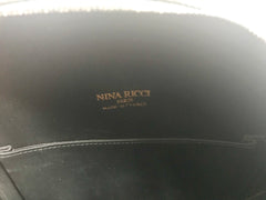 Vintage Nina Ricci black suede and green satin mix round shoulder bag with fringes and enamel star motif. Suzy Wong design. Collectible bag. 060616r3