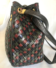 Vintage Bottega Veneta multicolor intrecciato woven lamb leather hobo shoulder bag. Brown, navy, khaki, and wine. Beautiful classic purse.