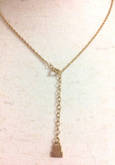 Vintage LANVIN golden skinny chain necklace with heart logo charm pendant top with clear crystals and blue crystal. 080323re1