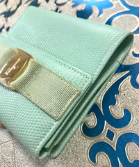 Vintage Salvatore Ferragamo blue lizard embossed leather wallet with gold tone vara motif. 05063012