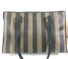 Vintage FENDI classic pecan stripe pattern large shopper tote bag with black leather handles. Daily use bag for Unisex.