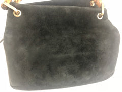 W4 Vintage Gucci black suede leather handbag with bamboo handles. Classic purse from Bamboo collection.