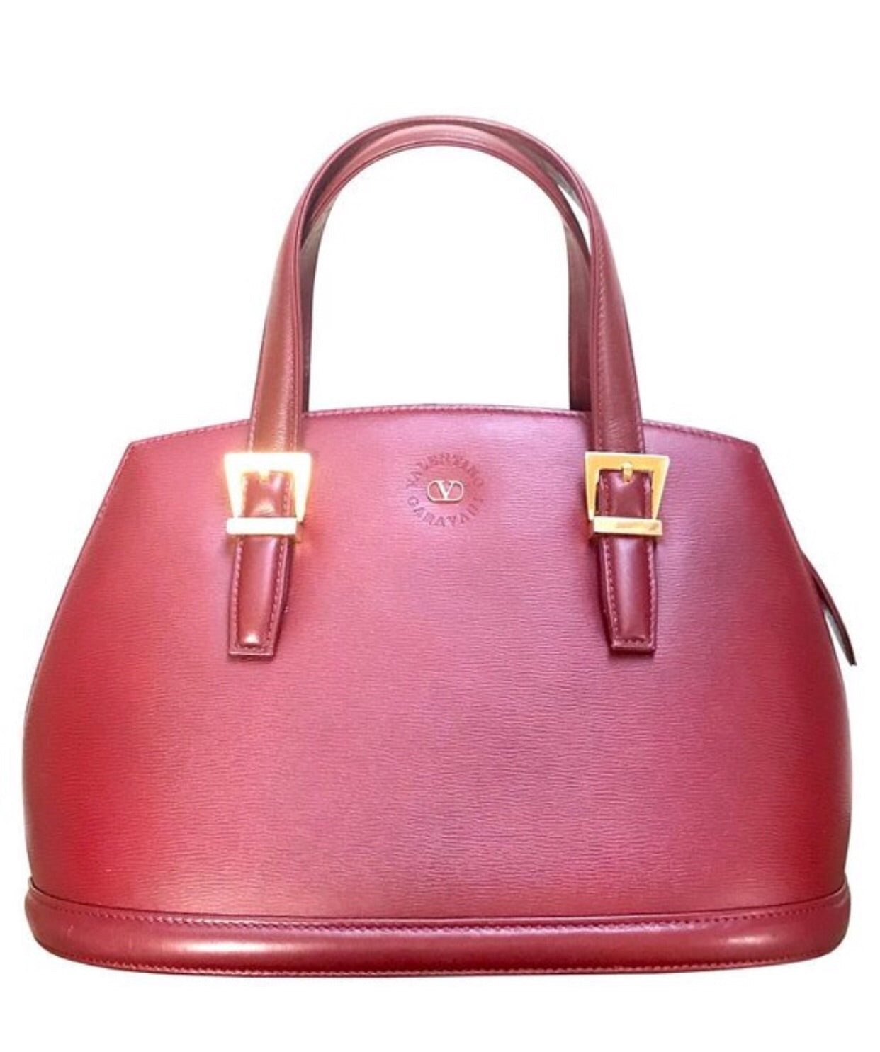 Vintage Valentino Garavani wine leather handbag with golden buckles. Classic Valentino purse for any occasions. 050906f1