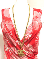 Vintage CHANEL long chain necklace with large and small CC mark pendant top. Gorgeous masterpiece jewelry. 060806k1y