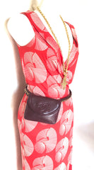 Vintage CHANEL wine fanny pack, leather belt bag with detachable chain belt and CC stitch mark on flap.  Fits 29.5" -32.6" 070502re2