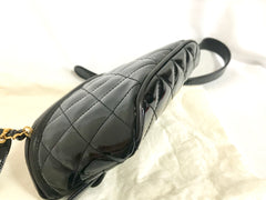1990s Vintage CHANEL Black Patent Enamel Leather Fanny Pack / Hip Bag / Party Clutch — Belt Size 28–30" — 050320r17